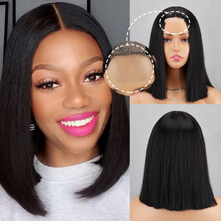 Green Short Bob Wig With Bangs for Women Shoulder Length Synthetic Wigs Cosplay Party Daily Lolita Natural Hair Black Pink Red ALODIA STORE