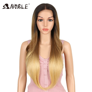 Noble Hair Synthetic Lace Front Wig Long straight 28 Inch Lace Wig Ombre Blonde Wig Heat Resistant Wigs For Women Lace Front Wig ALODIA STORE