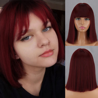 Green Short Bob Wig With Bangs for Women Shoulder Length Synthetic Wigs Cosplay Party Daily Lolita Natural Hair Black Pink Red ALODIA STORE