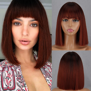 Green Short Bob Wig With Bangs for Women Shoulder Length Synthetic Wigs Cosplay Party Daily Lolita Natural Hair Black Pink Red ALODIA STORE