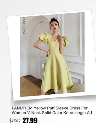 LANMREM 2023 New Korean Summer Fashion Women Clothes Vacation Dresses Lantern Sleeves Pullover Loose Chiffon Dress Pleated WG686 ALODIA STORE