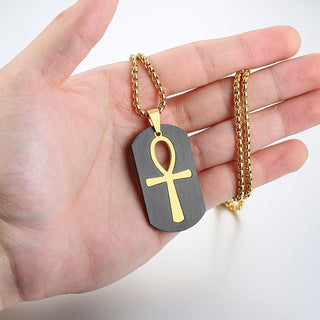 Vnox Removable Ankh Cross Necklace for Men Gold Tone Stainless Steel Cut Out Crux Ansata Key To Life Egypt Pendant Box Chain 24" ALODIA STORE