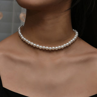 Vintage Style Simple 6MM Pearl Chain Choker Necklace For Women Wedding Love Shell Pendant Necklace Fashion Jewelry Wholesale ALODIA STORE