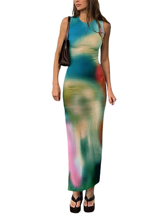 Sleeveless Backless Maxi Dress Women Summer Bodycon Elegant Sexy Tie Dye Outfits Ladies Birthday Party Club Sundress ALODIA STORE