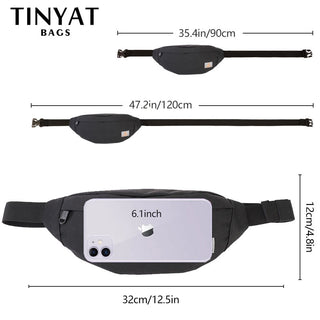TINYAT New Men Casual Waist Pack Bag Brand Canvas Shoulder Fanny Packs Women Belt Bag Pouch For Money Phone Black Bum Hip Bag ALODIA STORE