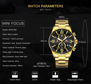 MINI FOCUS Watches Mens Top Brand Luxury Gold Watch Calendar Waterproof Chronograph Multifunction Business relogio masculino New ALODIA STORE