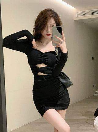 Black Bodycon Dress Women Elegant Vintage Y2k Mini korea ALODIA STORE