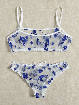 Leechee New Lingerie Set Floral Full Cup Bra For Women Fashion Mesh Sexy Underwear Intimate Lingerie Ruffles Bra And Panty Set ALODIA STORE