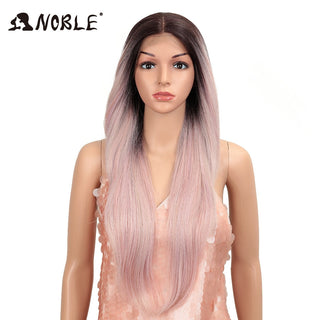 Noble Synthetic Lace Front Wig Long straight Hair 28 Inch Natural Wig Ombre Blonde Wig Heat Resistant Fiber Wigs For Black Women ALODIA STORE