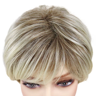 GNIMEGIL Synthetic Hair Blonde Wig with Bangs Natural Short Wig for White Woman High Temperature Blond Ombre Mommy Wig for Daily ALODIA STORE