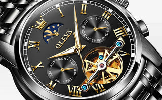 OLEVS Men Watch Automatic Mechanical Watch Stianless Top Brand Luxury Moon phase SkeletonTourbillon Wristwatch Reloj hombres ALODIA STORE