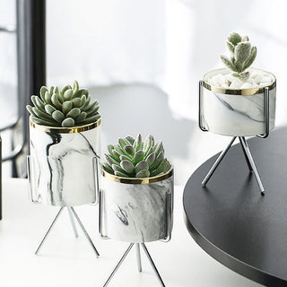 Nordic Ceramic Iron Art Vase Marble Pattern Rose Gold Silver Tabletop Green Plant Pot Home Office Vases Decorative ALODIA STORE