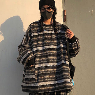 Unisex oversized Women Striped Kn Japanese ALODIA STORE