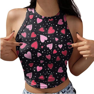 Lips Stars Printeds Summer Slim Render Short Top Sexy Women Sleeveless