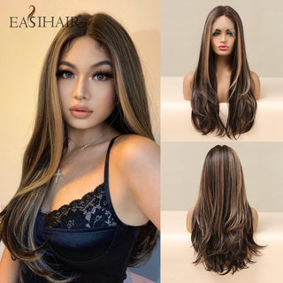 EASIHAIR Straight Blonde Lace Front Synthetic Wigs with Baby Hair Long Women's Lace Wigs High Density Natural Wig Heat Resistant ALODIA STORE