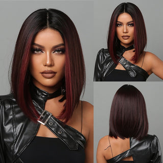 Pelucas sintéticas cortas y rectas para mujeres, cabello falso resistente al calor, Rubio a marrón, Ombre, Bob con flequillo, fiesta de Cosplay diaria ALODIA STORE