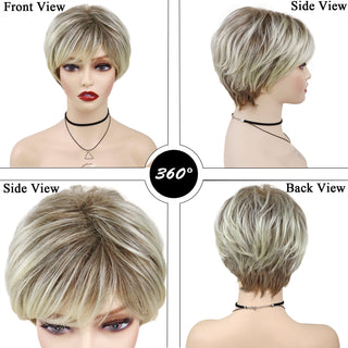 GNIMEGIL Synthetic Hair Blonde Wig with Bangs Natural Short Wig for White Woman High Temperature Blond Ombre Mommy Wig for Daily ALODIA STORE