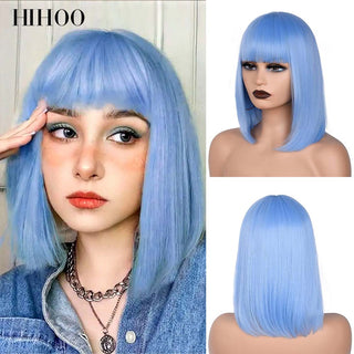 Short Straight Bob Wig for Women Synthetic Wigs Brown to Blonde Ombre Natural Fake Hair Heatresistant Wig Pink Wig With Bangs ALODIA STORE