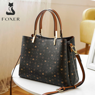 FOXER Business Lady Elegant Handbag Large Capacity Commuter Totes Style Signature Bag for Women Monogram PVC Purse Shoulder Bags ALODIA STORE