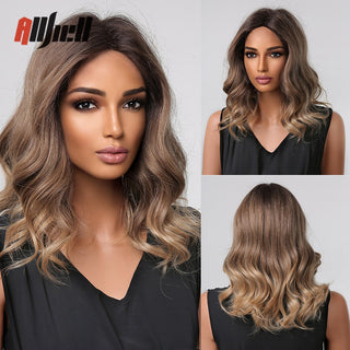 Ombre Brown Platinum Blonde Synthetic Wigs Short Straight Bob Wigs for Black Women Daily Natural Heat Resistant Hair Cosplay ALODIA STORE