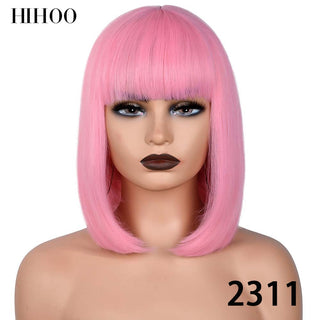 Short Straight Bob Wig for Women Synthetic Wigs Brown to Blonde Ombre Natural Fake Hair Heatresistant Wig Pink Wig With Bangs ALODIA STORE