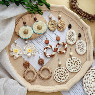 Wooden Vintage Earrings For Women Bohemian Style  Geometric Wood Earrings 2022 Trendy Retro Rattan Earrings Statement Jewelry Alodia Store