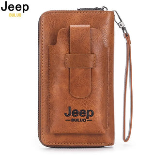 JEEP BULUO Leather Men Clutch Wallet Brand Purse For Phone Double Zipper Luxury Wallet Leather Clutch Bag Large Capacity  ALODIA STORE