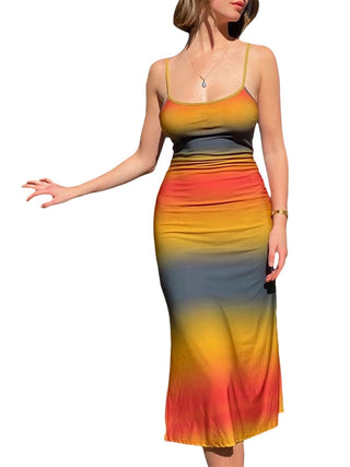 Sleeveless Backless Maxi Dress Women Summer Bodycon Elegant Sexy Tie Dye Outfits Ladies Birthday Party Club Sundress ALODIA STORE