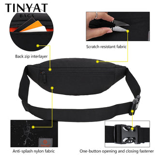 TINYAT New Men Casual Waist Pack Bag Brand Canvas Shoulder Fanny Packs Women Belt Bag Pouch For Money Phone Black Bum Hip Bag ALODIA STORE