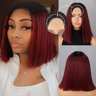 Green Short Bob Wig With Bangs for Women Shoulder Length Synthetic Wigs Cosplay Party Daily Lolita Natural Hair Black Pink Red ALODIA STORE