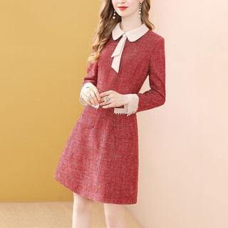 EVNISI Women 2023 Winter Grey Dress Tweed Dress For Party A-Line Flare Sleeve Woolen Dress Holiday Vestidos Thick Outerwear ALODIA STORE
