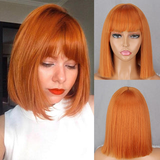 Green Short Bob Wig With Bangs for Women Shoulder Length Synthetic Wigs Cosplay Party Daily Lolita Natural Hair Black Pink Red ALODIA STORE