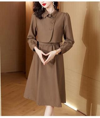 Korean Fashion Casual Two Piece Set Women Elegant Loose Vest CropTops + Long Sleeve Slim Shirt Dress Woman Femme 2 Piece Outfits ALODIA STORE