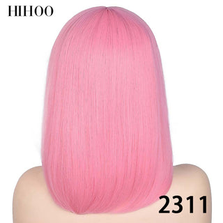 Short Straight Bob Wig for Women Synthetic Wigs Brown to Blonde Ombre Natural Fake Hair Heatresistant Wig Pink Wig With Bangs ALODIA STORE