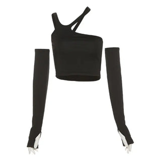 Autumn Fashion Casual Slim Solid Removable Sleeves Halter T Shirt For Women New Streetwear Wild Basic Female Top Hot ALODIA STORE