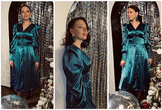 OOTN White Single Breasted Elegant Dress For Women Party Robe High Waist Satin Long Dress Chic Midi Dresses Lantern Sleeve ALODIA STORE