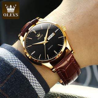 OLEVS Top Brand  Men Classic Quartz Waterproof Watch Leather Strap Business Popular Casual Men Watch ALODIA STORE