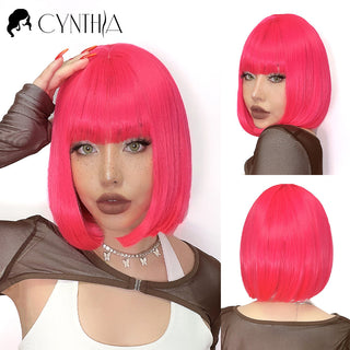 Green Short Bob Hair Synthetic Wig For Woman With Bangs Blonde Ombre Pink Cosplay Lolita Party Heat Resistant Daily Natural Hair ALODIA STORE