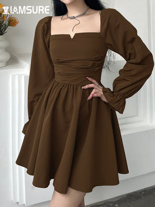 IAMSURE Korean Style Slim Solid Square Collar Puff Sleeve ALODIA STORE