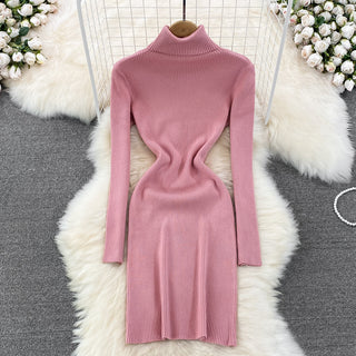 Elegant Turtleneck Long Sleeve Knit Bodycon Pencil Dress Slim Basic Fashion Sweater Vestido Sexy Women Autumn Winter Clothing ALODIA STORE