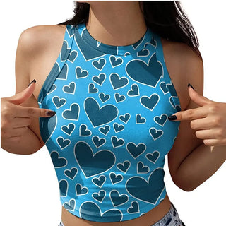 Lips Stars Printeds Summer Slim Render Short Top Sexy Women Sleeveless