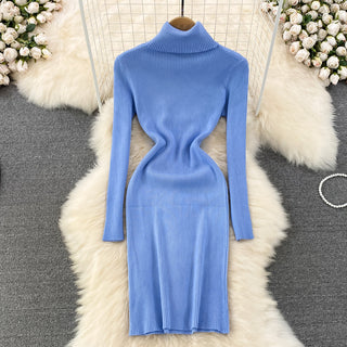 Elegant Turtleneck Long Sleeve Knit Bodycon Pencil Dress Slim Basic Fashion Sweater Vestido Sexy Women Autumn Winter Clothing ALODIA STORE