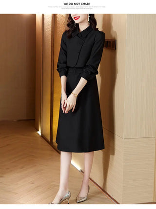 Korean Fashion Casual Two Piece Set Women Elegant Loose Vest CropTops + Long Sleeve Slim Shirt Dress Woman Femme 2 Piece Outfits ALODIA STORE