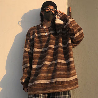 Unisex oversized Women Striped Kn Japanese ALODIA STORE