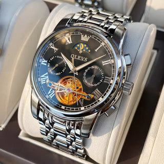 OLEVS Men Watch Automatic Mechanical Watch Stianless Top Brand Luxury Moon phase SkeletonTourbillon Wristwatch Reloj hombres ALODIA STORE