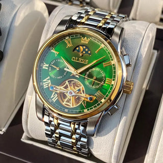 OLEVS Men Watch Automatic Mechanical Watch Stianless Top Brand Luxury Moon phase SkeletonTourbillon Wristwatch Reloj hombres ALODIA STORE
