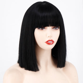 Short Bob Synthetic Wigs With Bangs for Women Wigs Blonde Black Blue fiber Natural Hair for Lolita Cosplay Party Daily Use ALODIA STORE