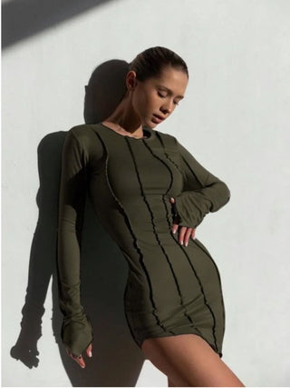 JULISSA MO Sexy Solid Patchwork O Neck Mini Dress Women Autumn Bodycon Long Sleeve Slim Fit Elegant Party Club Vestido ALODIA STORE