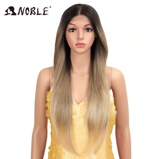 Noble Synthetic Lace Front Wig Long straight Hair 28 Inch Natural Wig Ombre Blonde Wig Heat Resistant Fiber Wigs For Black Women ALODIA STORE