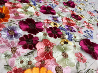 Three - dimensional sunflower floating soft mesh embroidery lace dress fabric ALODIA STORE